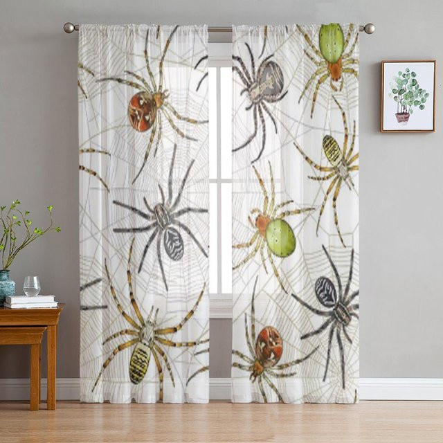 Super Six Transparentes Tüll-Fensterdekoration mit Spinnenmotiv, Chiffon-Voile-Vorhang für Wohnzimmer und Schlafzimmer, Breite: 135 cm, Höhe: 114 cm - Bild 1