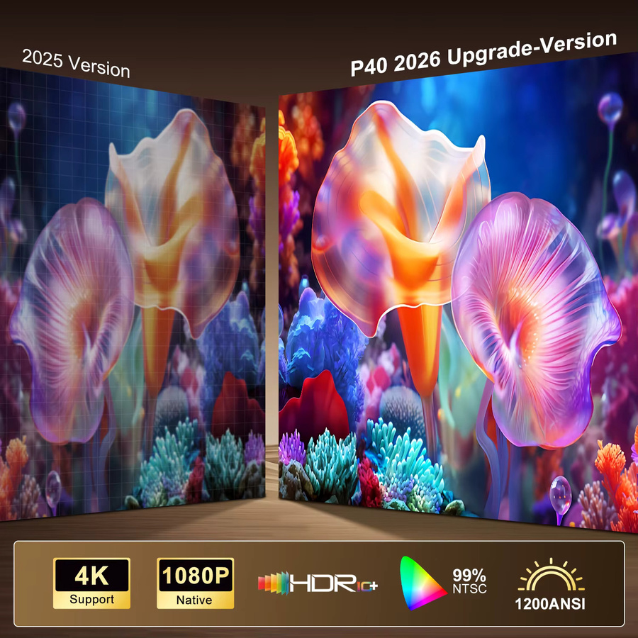Salange P40 Smart Projektor mit Native 1080P Full HD, Android, Autofokus, WiFi 6 und Bluetooth 5.4, RGB Umgebungslicht und HiFi-Lautsprecher, Weiß - Bild 4