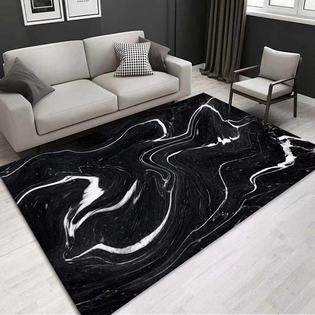 Karpetti Nordischer Marmor Teppich in Schwarz, Modernes Geometrisches Design aus Flanell, Rutschfest und Waschbar für Wohnzimmer und Schlafzimmer, B/T: 200 x 300 cm - Bild 1