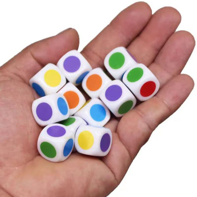 10-teiliges Set Sechsseitige Würfel mit bunten Punkten, Kunststoff, Bunt / Mehrfarbig - Bild 1