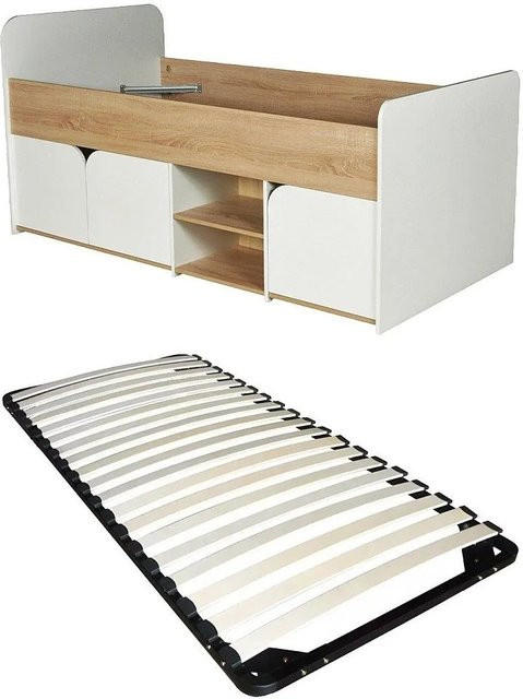 Bettrahmen Lostya in Weiß mit Schubladen im zeitgenössischen Design, B/T/H: 90 x 190 x 96,5 cm - Bild 1