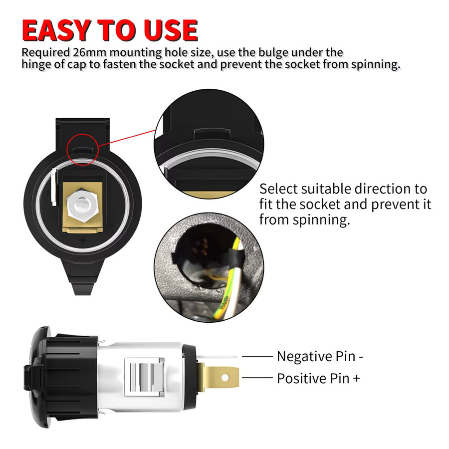 DaierTek Universal 12V Auto Zigarettenanzünder Adapter Stecker für Motorräder Boote Traktoren und LKW - Bild 2