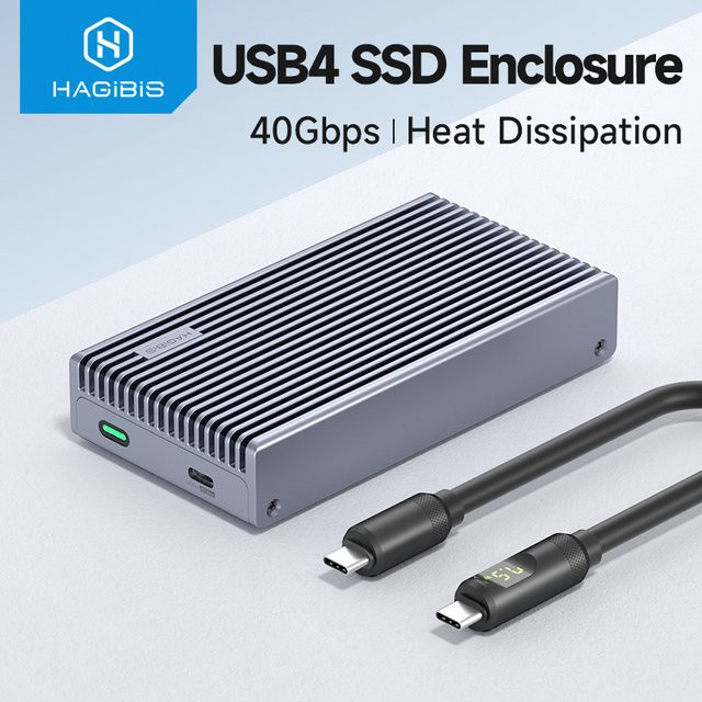 Hagibis USB4 M.2 NVMe SSD-Gehäuse mit LED-Anzeige in Grau für Thunderbolt 4/3 und USB 3.2/3.1/3.0 mit USB-C Anschluss und 40 Gbit/s Übertragungsrate - Bild 1