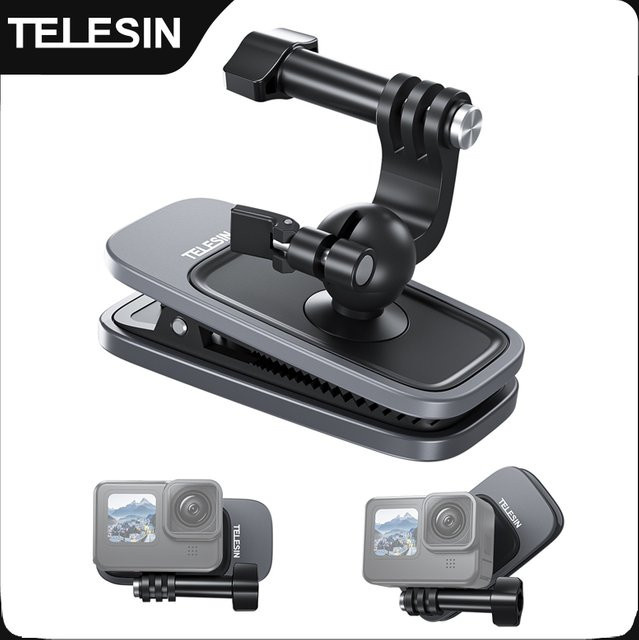 TELESIN Magnetischer Rucksack-Clip mit 360 Grad Rotation für GoPro Hero 13 12 11 10 9 8 7, Insta360 und DJI Action Kamera, Schwarz - Bild 1