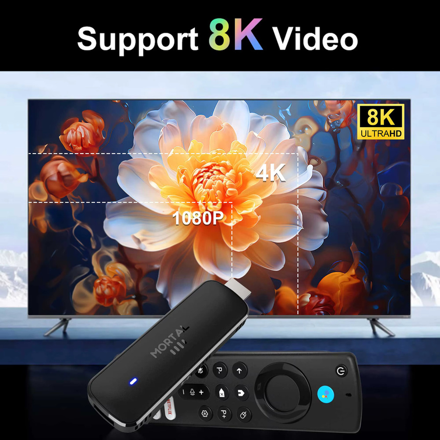 Mortal Q8 Android 14 TV-Stick mit WIFI6 und Sprachsteuerung, 8K Media Streamer in Schwarz - Bild 4