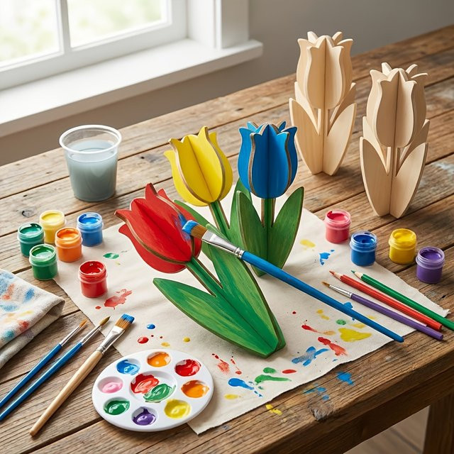 6 Stück Holz-Tulpenformen als DIY Bastelset zum Bemalen für Frühlings- und Muttertags-Projekte - Bild 1