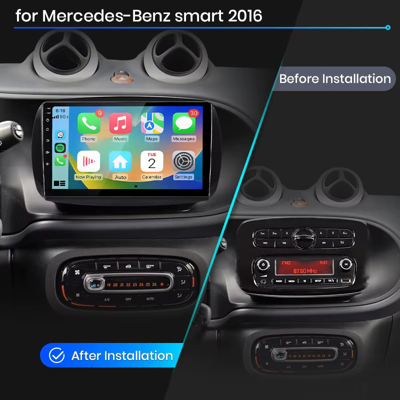 Junsun Android Auto Autoradio für Mercedes Benz Smart 453 Fortwo mit Wireless Apple CarPlay und IPS Touchscreen in Schwarz - Bild 2