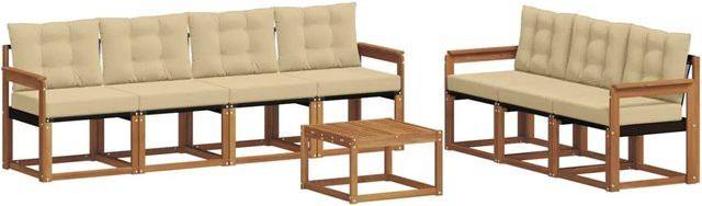 vidaXL Gartenmöbel Set 8-teilig aus Akazienholz und Textilene in Natur und Beige mit Kissen und Tisch - Bild 1