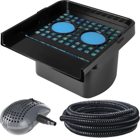 Heissner Filterfall Komplett Set mit Teichpumpe 3300 l/h und 5m Schlauch in Schwarz