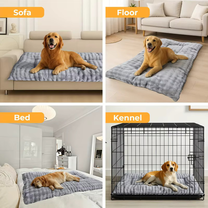 KEMORELA Luxus-Haustierbett aus Plüsch und Mikrofaser, extra verdickte Wintermatratze für Hunde und Katzen, Grau - Bild 4