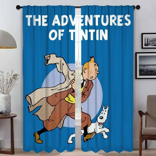 Tim und Struppi Vorhänge für das Wohnzimmer, 2 Paneele, Blau, B: 86 cm, H: 137 cm - Bild 1