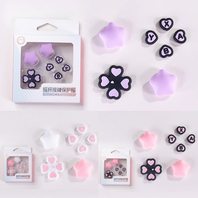 Setoobay Silikon Button-Aufkleber und Thumbstick-Grips für Nintendo Switch OLED Joy-Con in Rosa Lila - Bild 1