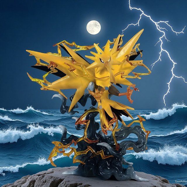 Bandai Pokemon Zapdos Anime Figur in Gelb als Schreibtisch Dekoration und Sammlerstück - Bild 1