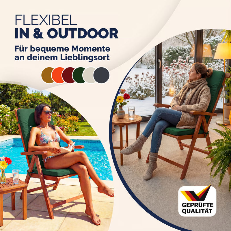 6er-Set Vanamo Stuhlauflagen für Hochlehner in Grün aus wasserabweisendem DETEX Polyester mit Bindebändern, B/T/H: 45 x 45 x 5 cm - Bild 5