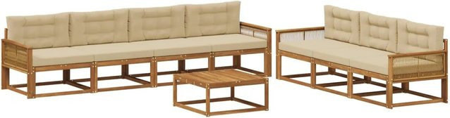 vidaXL Outdoor-Sofagarnitur aus Akazienholz mit 8-teiligem Set in Natur und Beige mit UV-beständigen Kissen - Bild 1