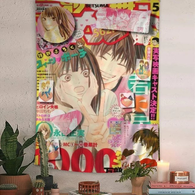 VIKAMA Shoujo Anime Collage Wandteppich, mehrfarbige Textil-Wanddekoration mit Illustrationen für dein Zuhause oder Studio - Bild 1
