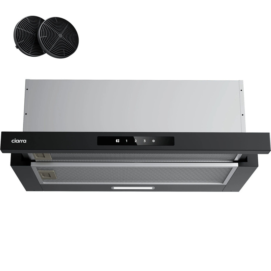 CIARRA Unterbau Dunstabzugshaube VM6909AB in Schwarz, Flachschirmhaube mit 606 m³/h Absaugleistung, Energieeffizienzklasse A+, mit LED-Display und Aktivkohlefilter für Umluftbetrieb - Bild 2