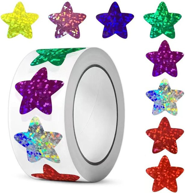 Love Home Garden Holografische Venus-Aufkleber in Blau und Multicolour, 500 Stück pro Rolle, ideale Laseraufkleber zum Basteln und als Belohnung für Kinder - Bild 1