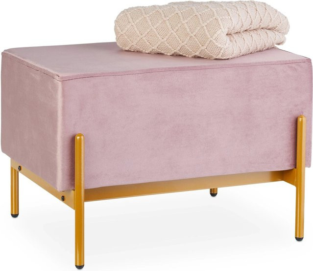 Relaxdays Sitzbank aus Samt in Rosa, gepolsterter Hocker im Glamour-Stil, B/T/H: 60 x 40 x 43 cm - Bild 1