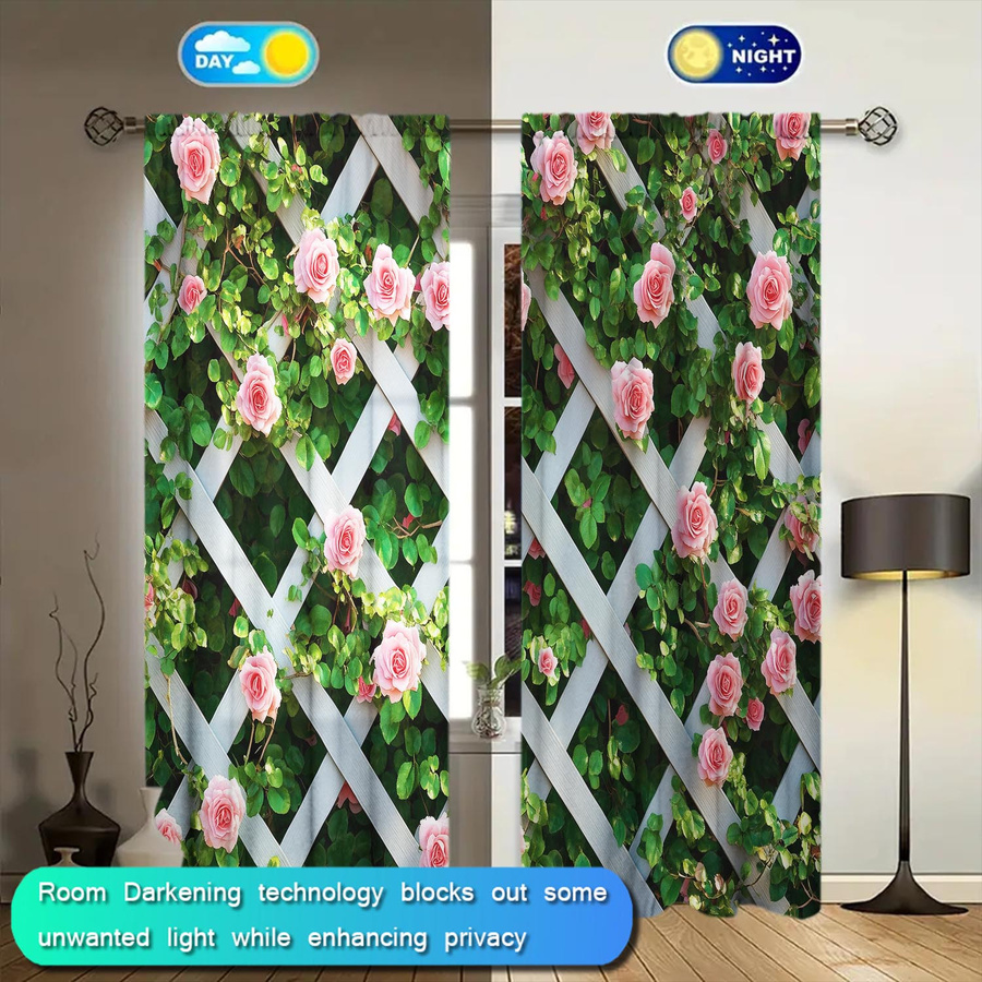 Tonnika Chen Vorhang mit Rosenmuster in Rosa, 2er-Set aus Polyester, B: 100 cm, H: 70 cm - Bild 3