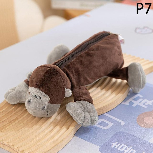 Yiran toy Plüsch Federmäppchen mit Elefant und Löwe in Braun für Kinder - Bild 1