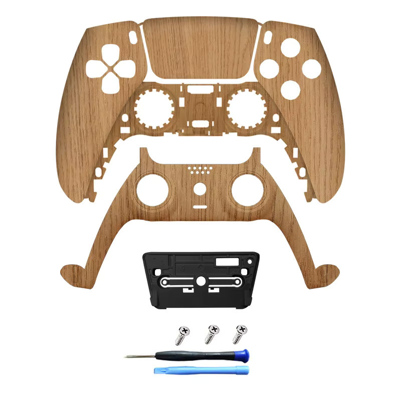 KD.FLY Ersatz-Frontschale mit Touchpad im Holzmaserung-Design für PS5-Controller BDM-010, BDM-020, BDM-030, BDM-040 und BDM-050, Braun - Bild 2