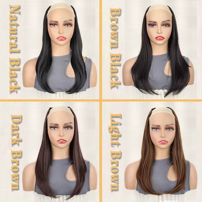 Haarverlängerung synthetisch, 16 Zoll, gerade V-Form, Schwarz Braun, Damen - Bild 3