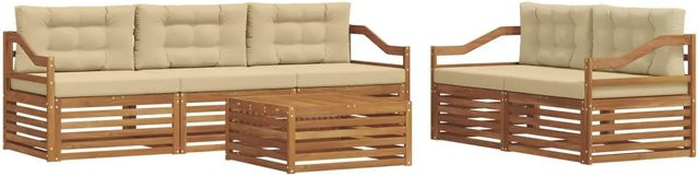 vidaXL Outdoor-Sofagarnitur 6-teilig aus Akazienholz mit Kissen in Natur und Beige - Bild 1