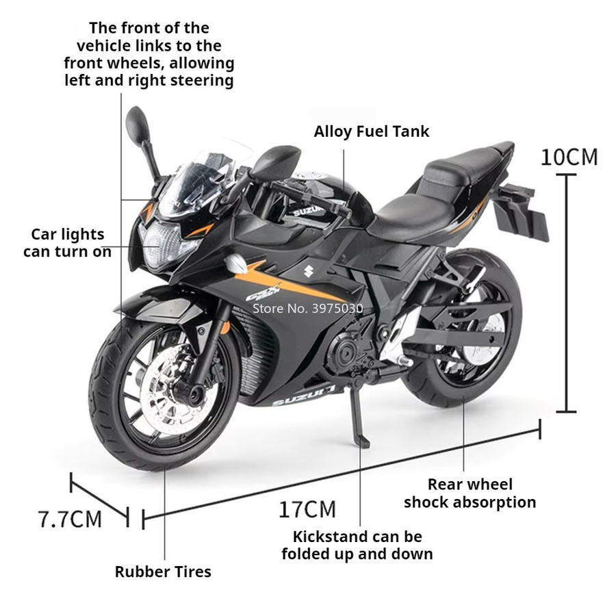 MAKEDA Suzuki GSX250R GSX1000R Motorrad Modell, 1:12, Metall, mit Licht und Rad Stoßdämpfung - Bild 2