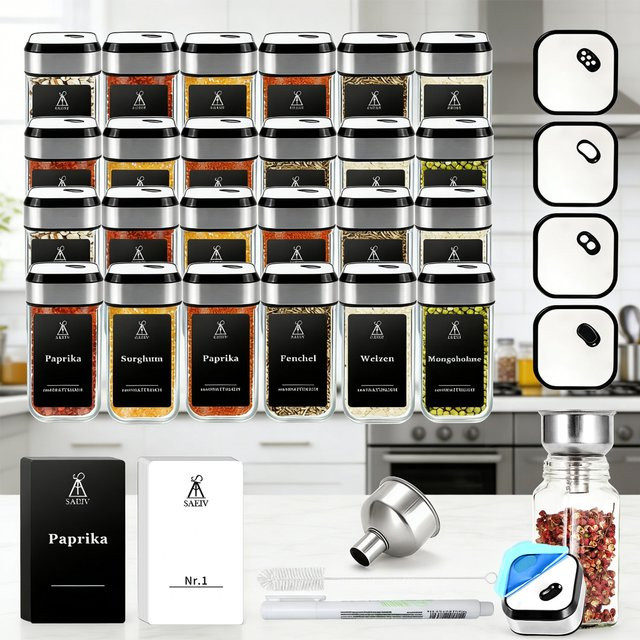 SAEIV Gewürzgläser aus Glas, eckige luftdichte Glasdosen, transparent, BPA-frei, 120 ml - Bild 1