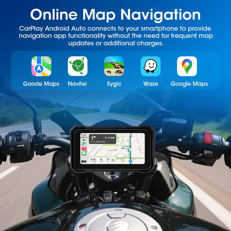 Develuck Tragbares 6,25 Zoll Motorrad-GPS-Navigationsgerät mit 4K+1080P Kamera, Drahtloses CarPlay und Android Auto, IPX7 Wasserdicht, Schwarz - Bild 6