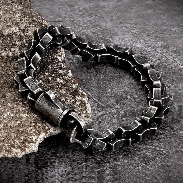 YULIN Kettenarmband Edelstahl, Schwarz, Vintage, Herren, 22cm - Bild 1