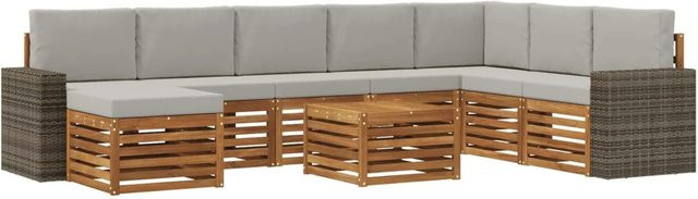 vidaXL Outdoor-Sofagarnitur aus massivem Akazienholz mit 9 Kissen in Natur und Hellgrau - Bild 1