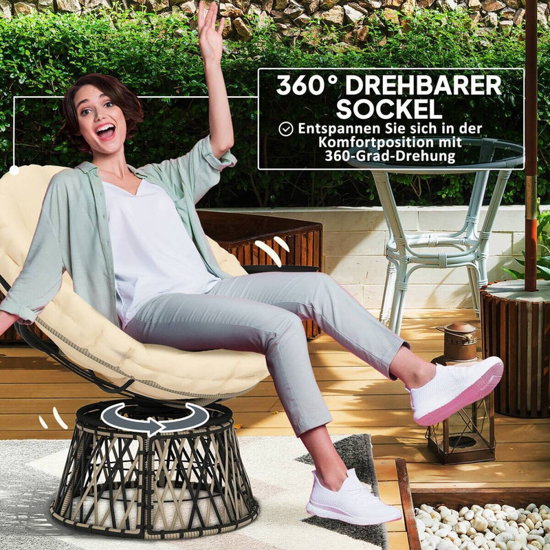 Outsunny Papasansessel aus Rattan in Beige für Garten, Balkon und Terrasse, B/H/L: 76 x 88 x 118 cm - Bild 4