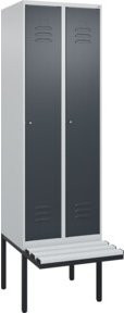 C+P Spind Classic PLUS Garderobenschrank mit Sitzbank, 2 Abteile, Lichtgrau, B/T/H: 212 x 60 x 81,5 cm - Bild 1