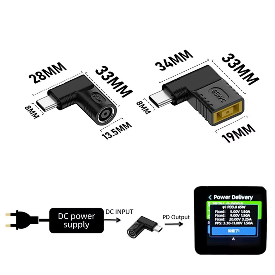 PD 65 W Laptop-Netzteil Konverter DC auf USB-C Anschluss in Schwarz für Xiaomi, Samsung und Lenovo - Bild 5