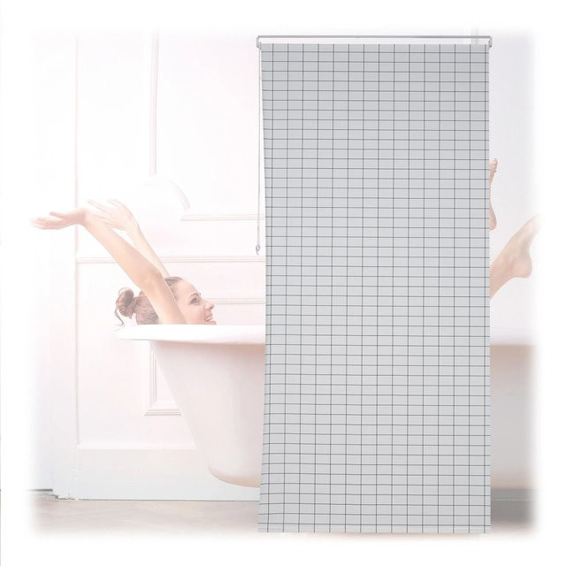 Relaxdays Duschrollo aus Kunststoff und Aluminium in Weiß und Schwarz, semitransparent, wasserabweisend und schnelltrocknend mit Seilzug, B/H: 120 x 245 cm, Tiefe: 4,5 cm - Bild 1