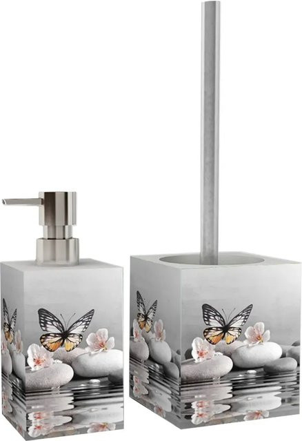 Sanilo Badezimmer Set Vanesa mit Seifenspender und WC Bürste aus Keramik und Edelstahl in Grau und Weiß, B/T/H: 170 x 70 x 0 cm - Bild 1