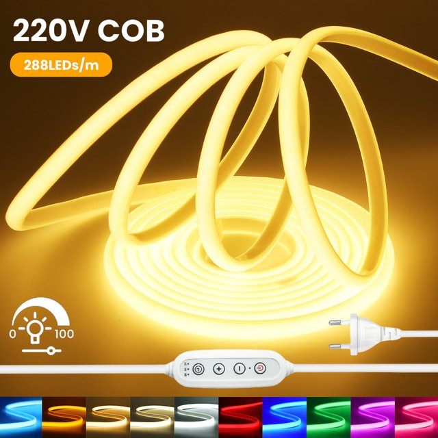 KISUFU RGBW COB-LED-Neonstreifenlicht mit Dimmer, wasserdicht, 220 V, rot, grün, blau und warmweiß - Bild 1