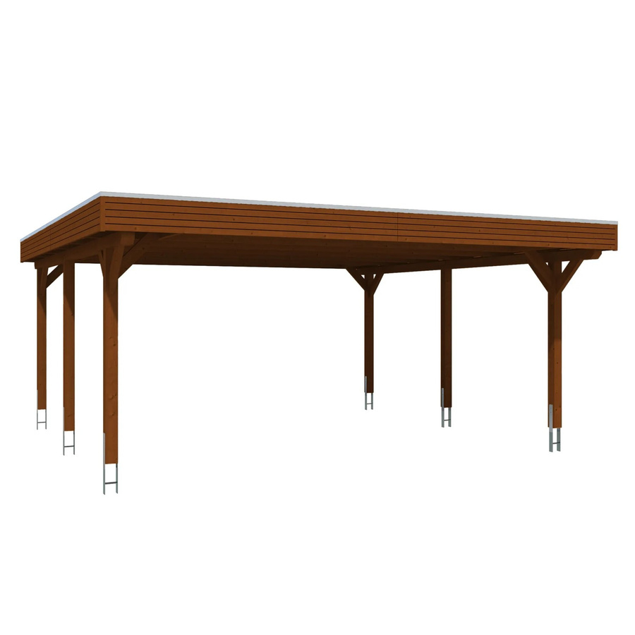 Skan Holz Carport Spessart aus Leimholz mit Aluminium-Dachplatten in Braun, B/T: 611 x 604 cm, Höhe: 258 cm - Bild 2