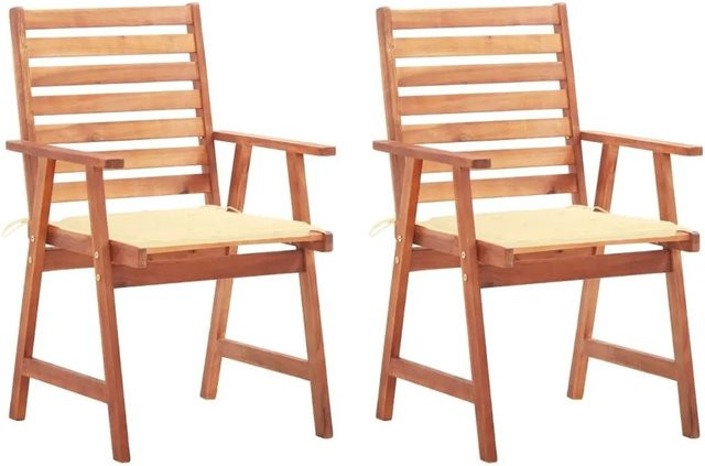 vidaXL Garten-Essstühle Set aus 2 Stück aus Akazienholz mit Kissen im rustikalen Lattendesign - Bild 1