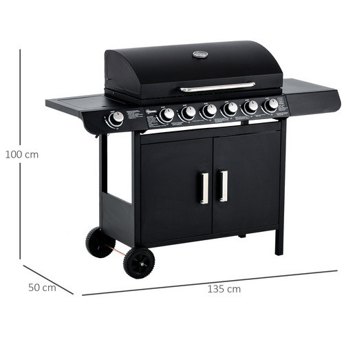 Outsunny Gasgrill aus Metall in Schwarz mit porzellanemaillierter Grillfläche, B/T/H: 50 x 135 x 100 cm - Bild 6