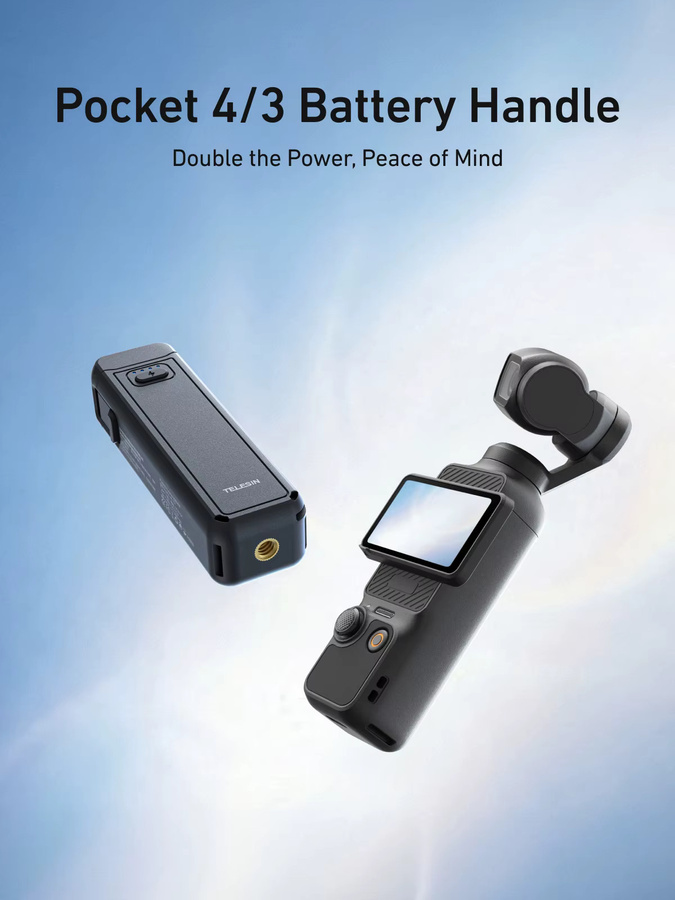 TELESIN Akku-Handgriff mit 5000mAh Powerbank und kabellosem Laden für DJI OSMO Pocket 3 und Pocket 4, Schwarz - Bild 5