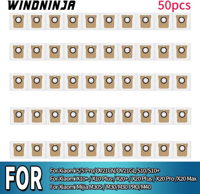 WINDNINJA Ersatz Staubbeutel für Xiaomi Mijia 5, 5Pro, X10+, X20+, X20 Pro, X20 Max, S10+, M30S, M40 Roboter-Staubsauger in Weiß - Bild 1