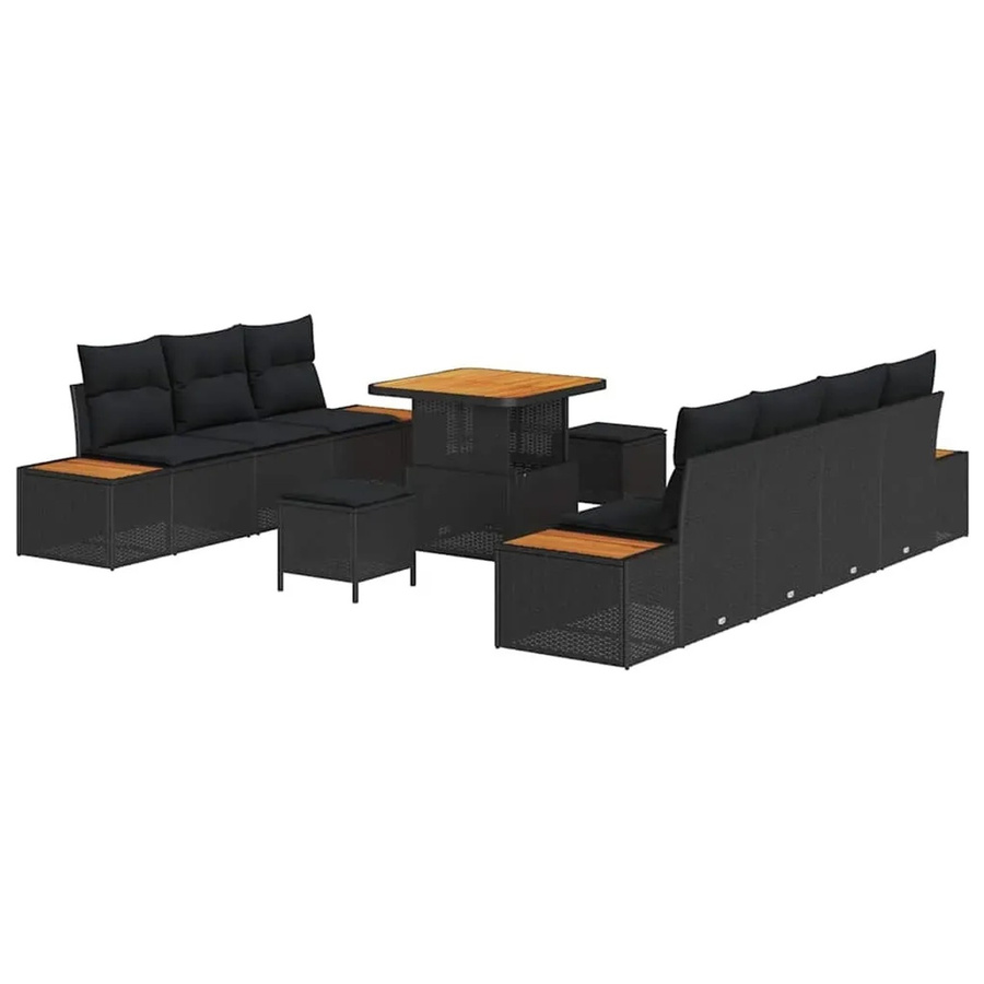 vidaXL Garten-Sofa-Set aus Poly Rattan mit Kissen in Schwarz, 10-teilig - Bild 2
