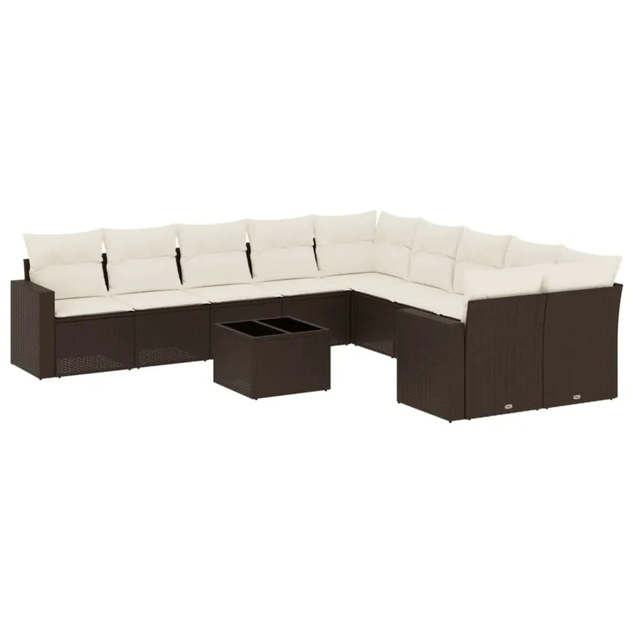 vidaXL 11-tlg. Garten-Sofagarnitur aus Polyrattan mit Kissen in Braun - Bild 2