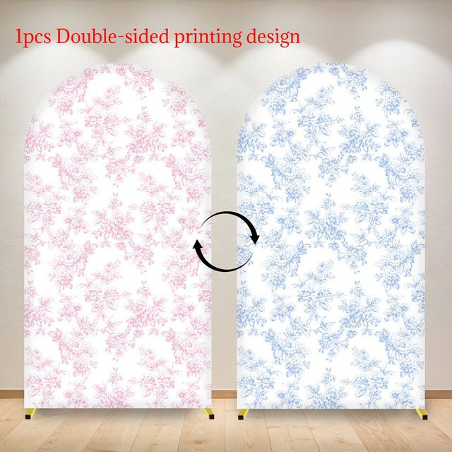 Yeele Dekorative Bogen Hintergrund Abdeckung mit doppelseitigem floralem Print in Blau und Rosa für Hochzeit, Baby Shower oder Geburtstag - Bild 1