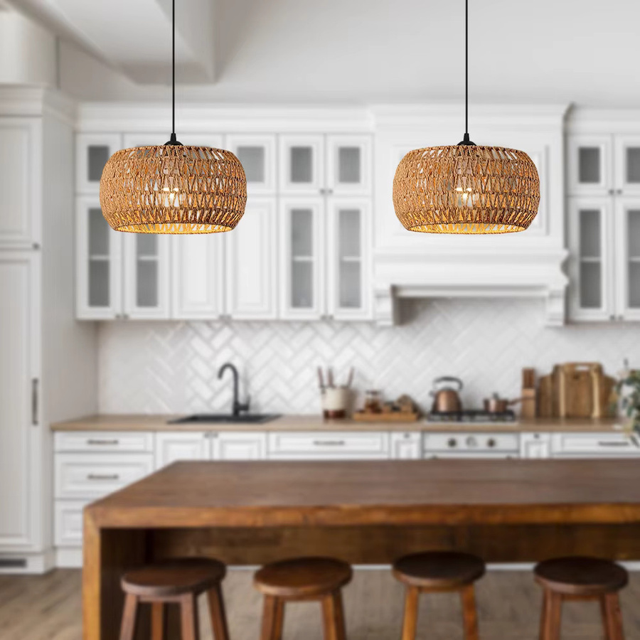 JOYINLED Boho Rattan Pendelleuchte in Braun, LED Deckenlampe mit Korbgeflecht für Esszimmer und Schlafzimmer, Durchmesser: 32 cm - Bild 2