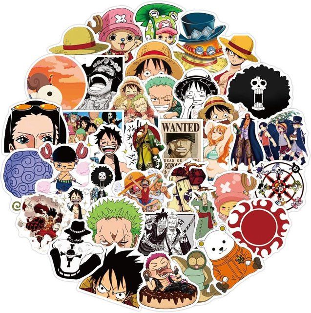 ONE PIECE Anime Graffiti Aufkleber Set, wasserfeste Sticker für Laptop, Skateboard und Auto, 10 Stück, Schwarz und Multicolour - Bild 1