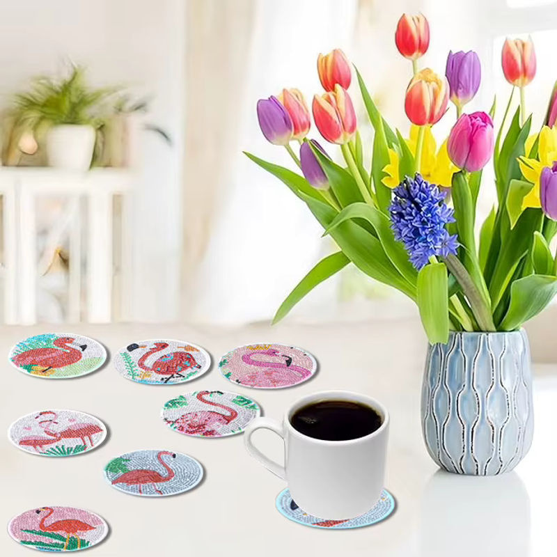 8-teiliges DIY-Diamant-Malerei-Kunstset mit Flamingo-Muster für Untersetzer aus Kristall-Mosaik-Steinen - Bild 5